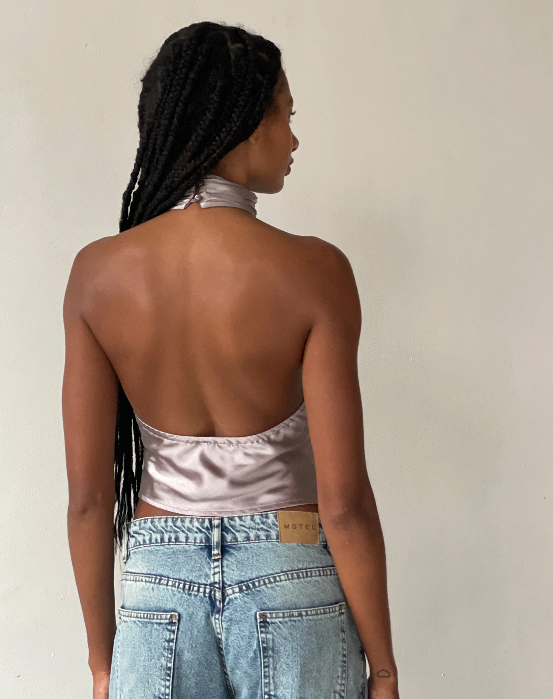 MOTEL X JACQUIE Ataina Halterneck Top in Satin Silver - Image 6