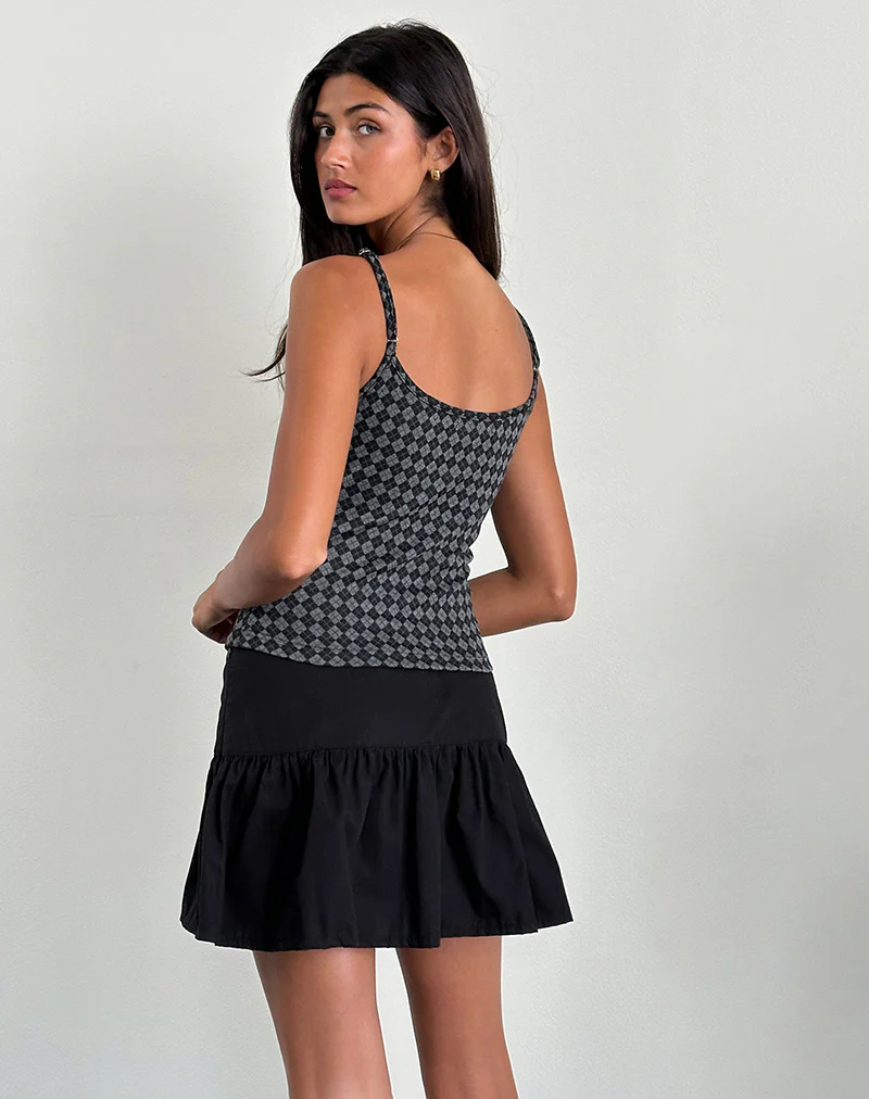 Atarah Knit Cami Top in Argyle Black Grey - Image 3