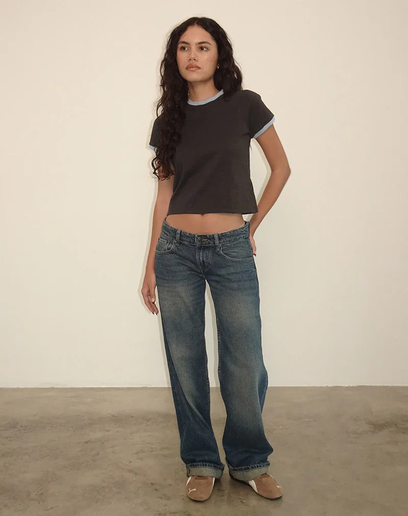 Atenga Tee in Chocolate Brown with Light Blue Binding - Image 4