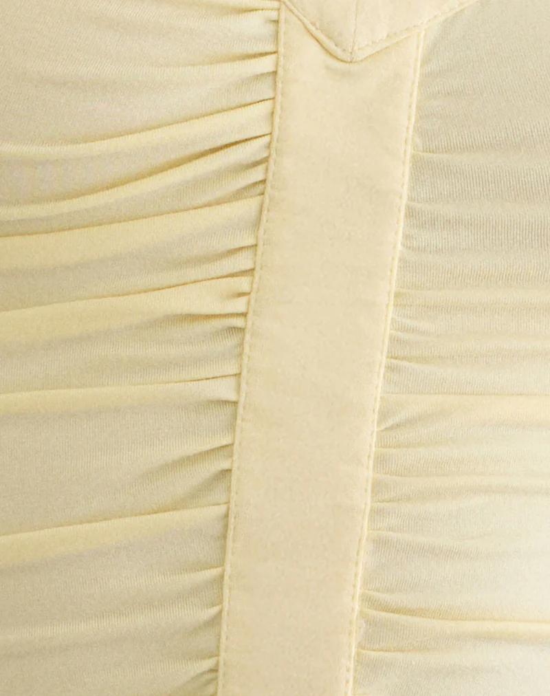 Atheia Gathered V-Neck Top in Rayon Jersey Lemon - Image 6
