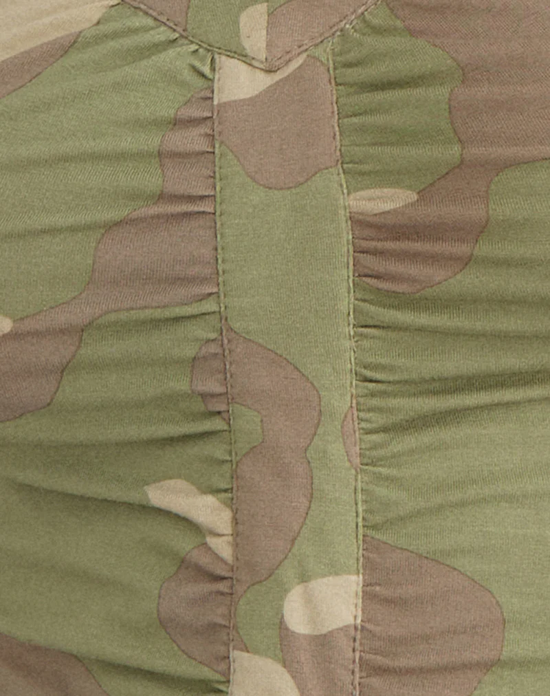 Atheia Gathered V-Neck Top in Blurry Camo Khaki - Image 7