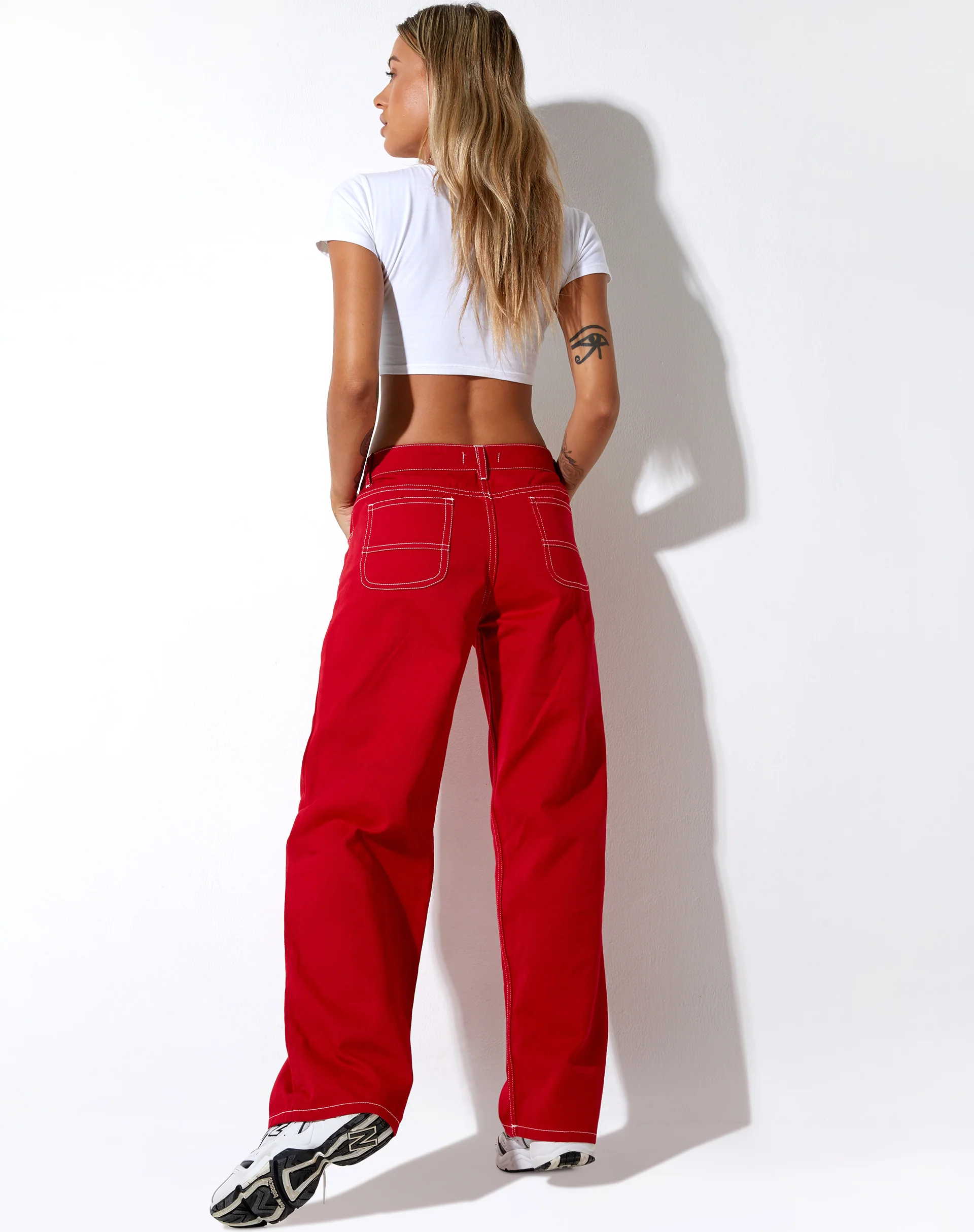 Athene Trouser in Racing Red White Stitch - Image 3