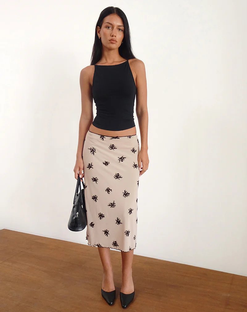 Atira Midi Skirt in Cluster Ditsy Floral Flock Nude - Image 2