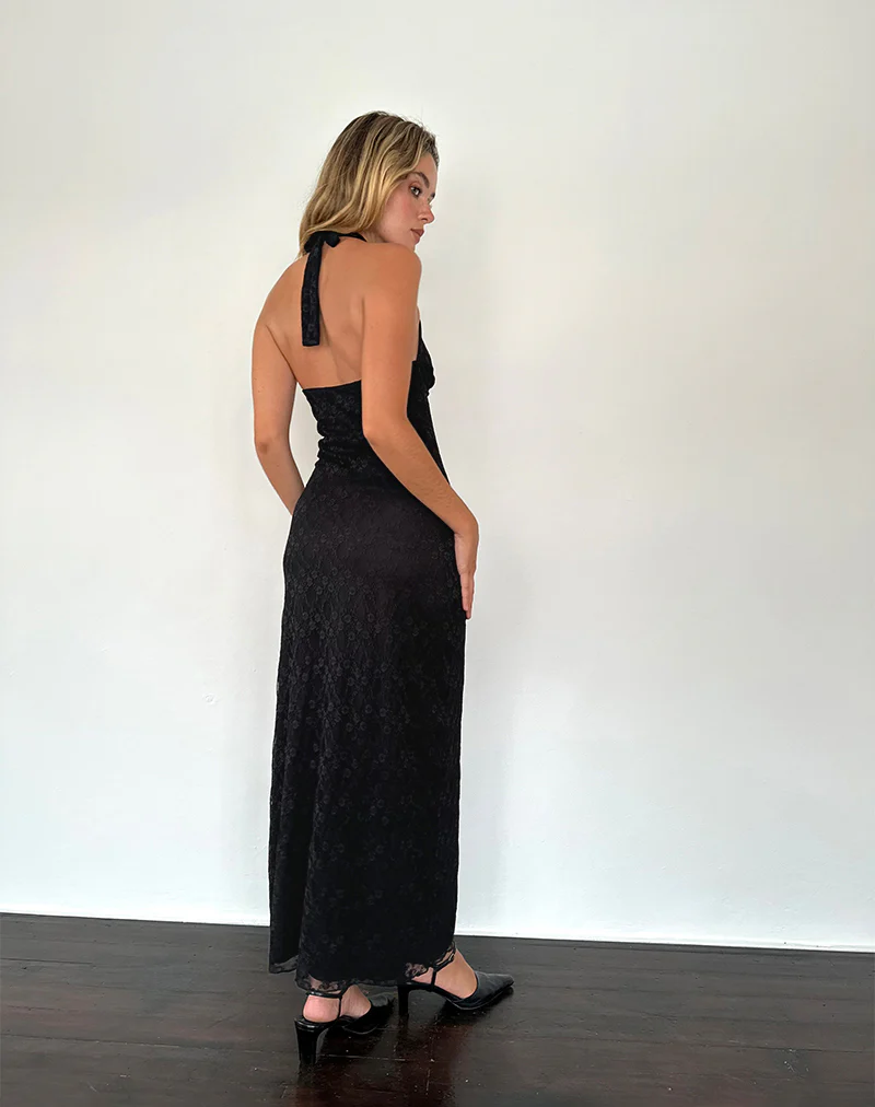 Atma Halterneck Maxi Dress in Canina Lace Black - Image 2