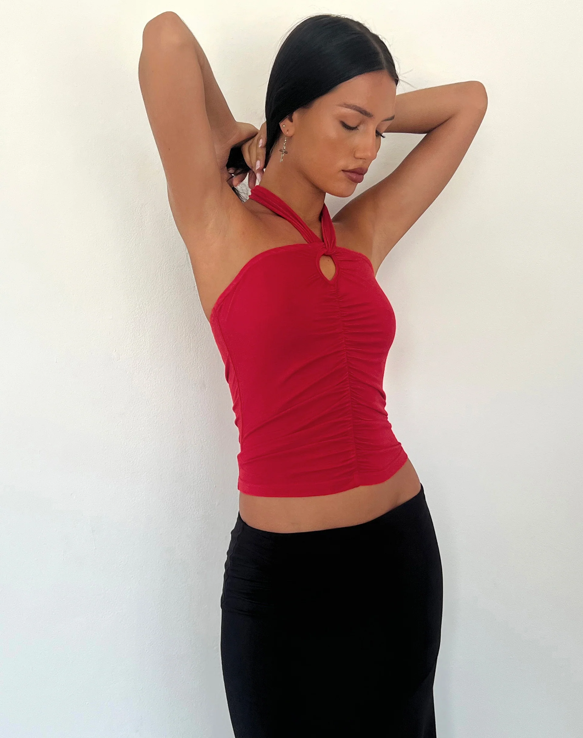 Audrey Halterneck Top in Red Soft Slinky - Image 2