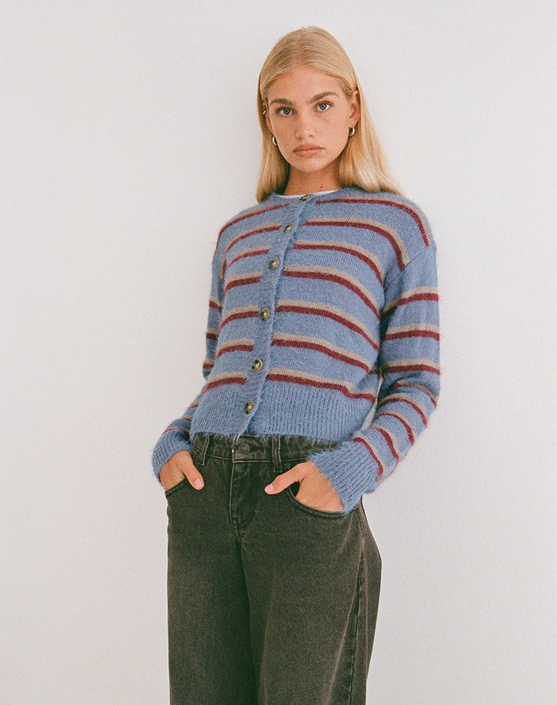 Audrina Cardigan in Blue and Red Stripe - Image 2