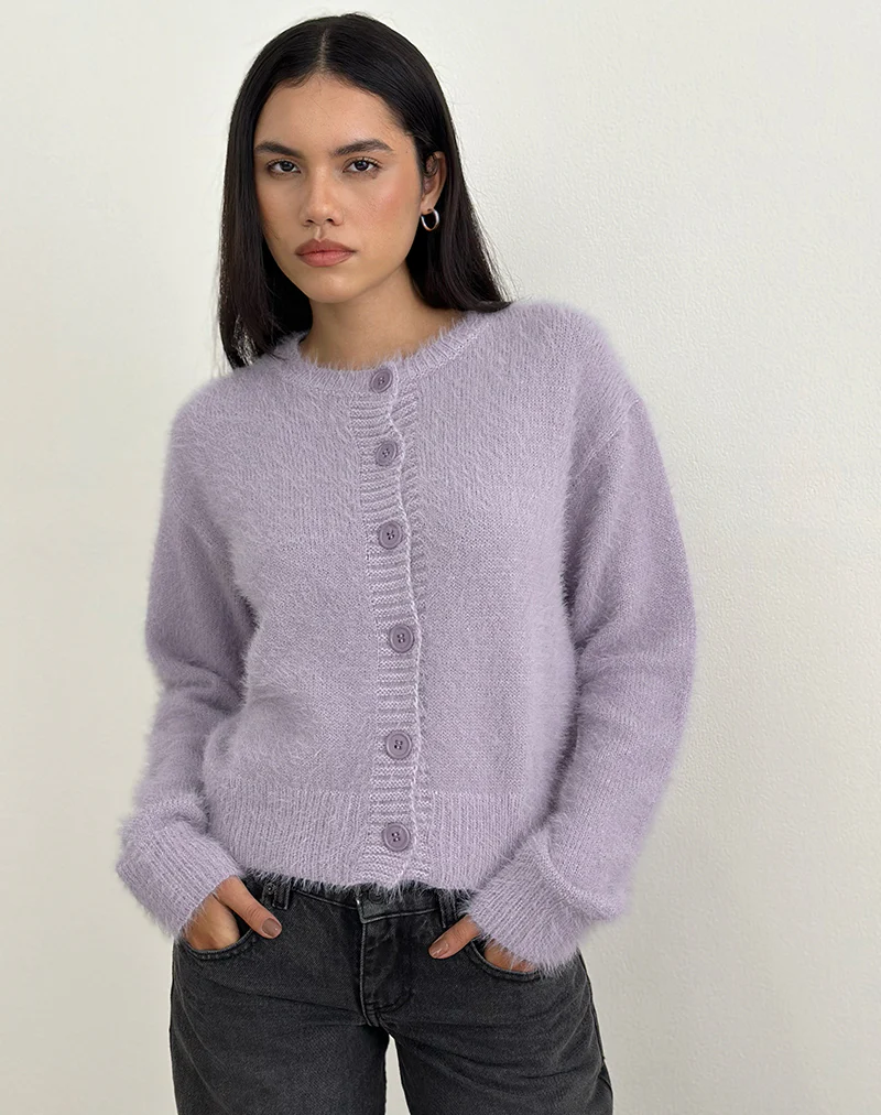 Audrina Cardigan in Fluffy Knit Dusty Lilac - Image 4