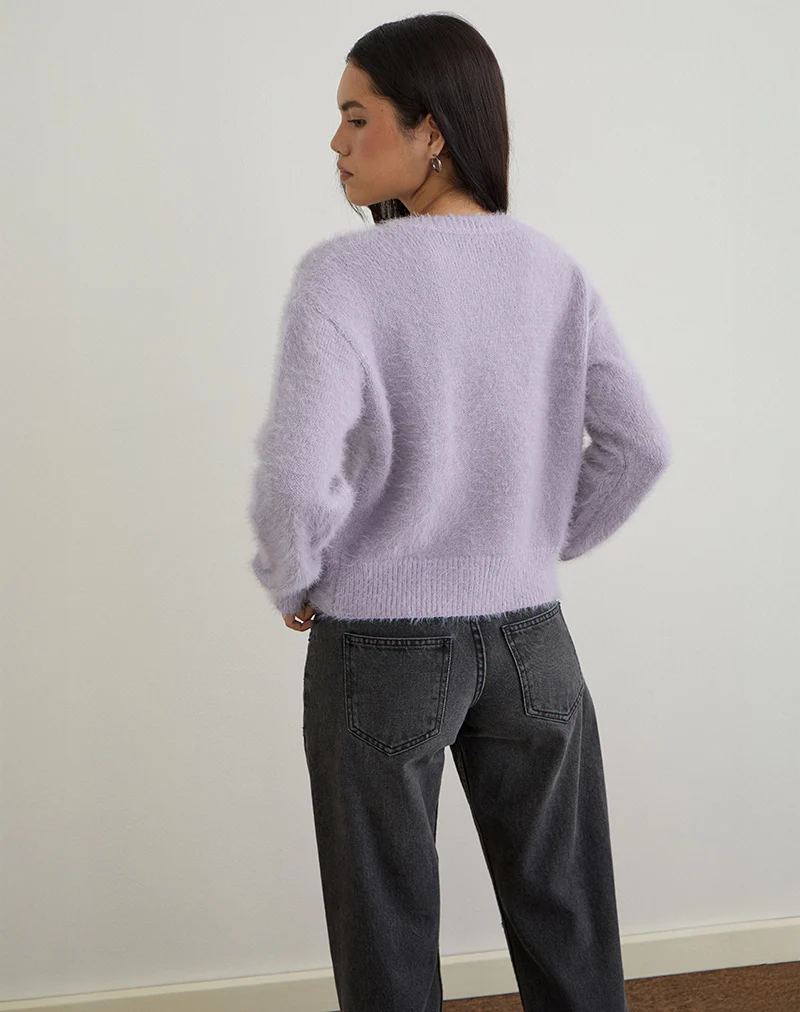 Audrina Cardigan in Fluffy Knit Dusty Lilac - Image 5