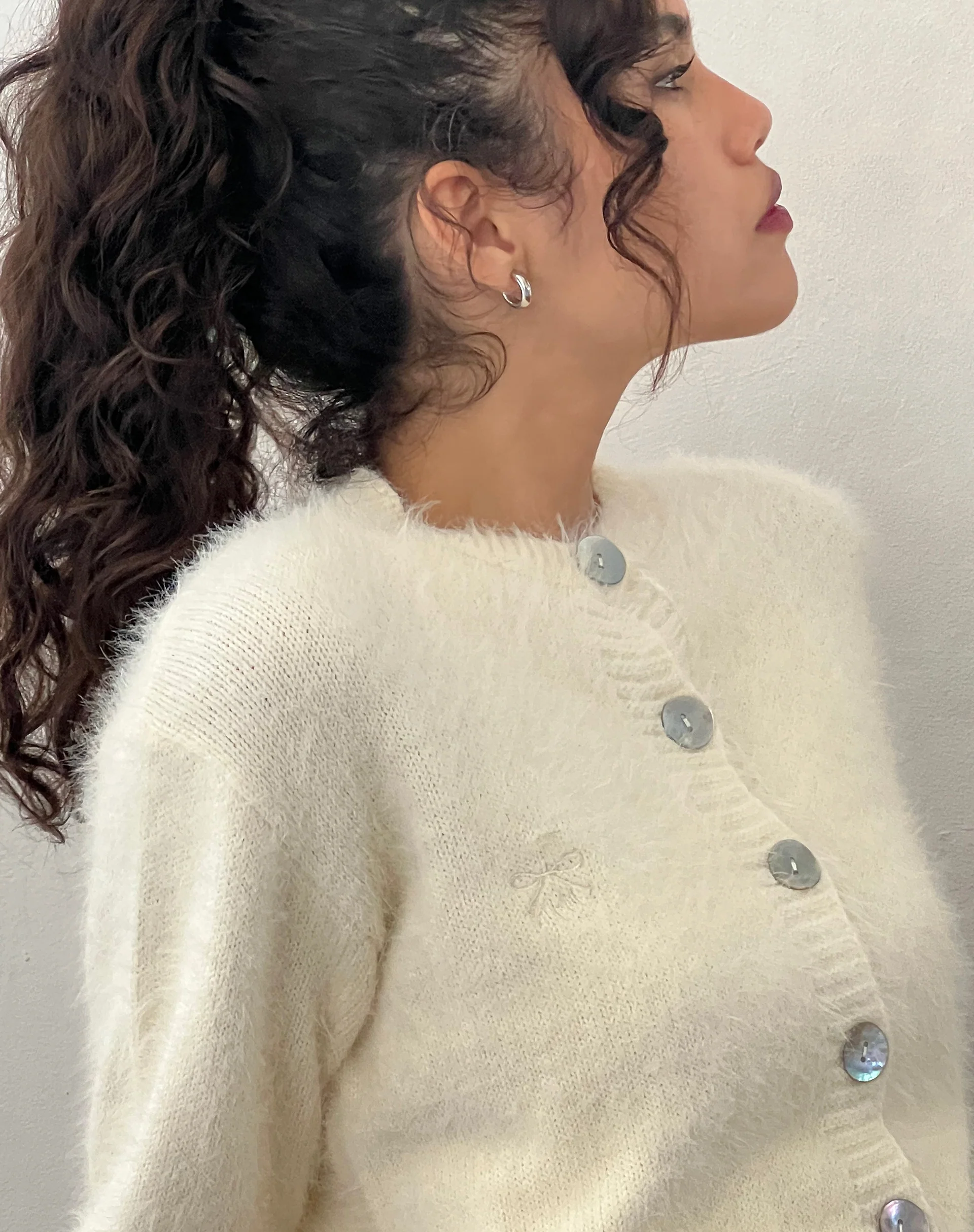 Audrina Cardigan in Fluffy Knit Ivory - Image 2