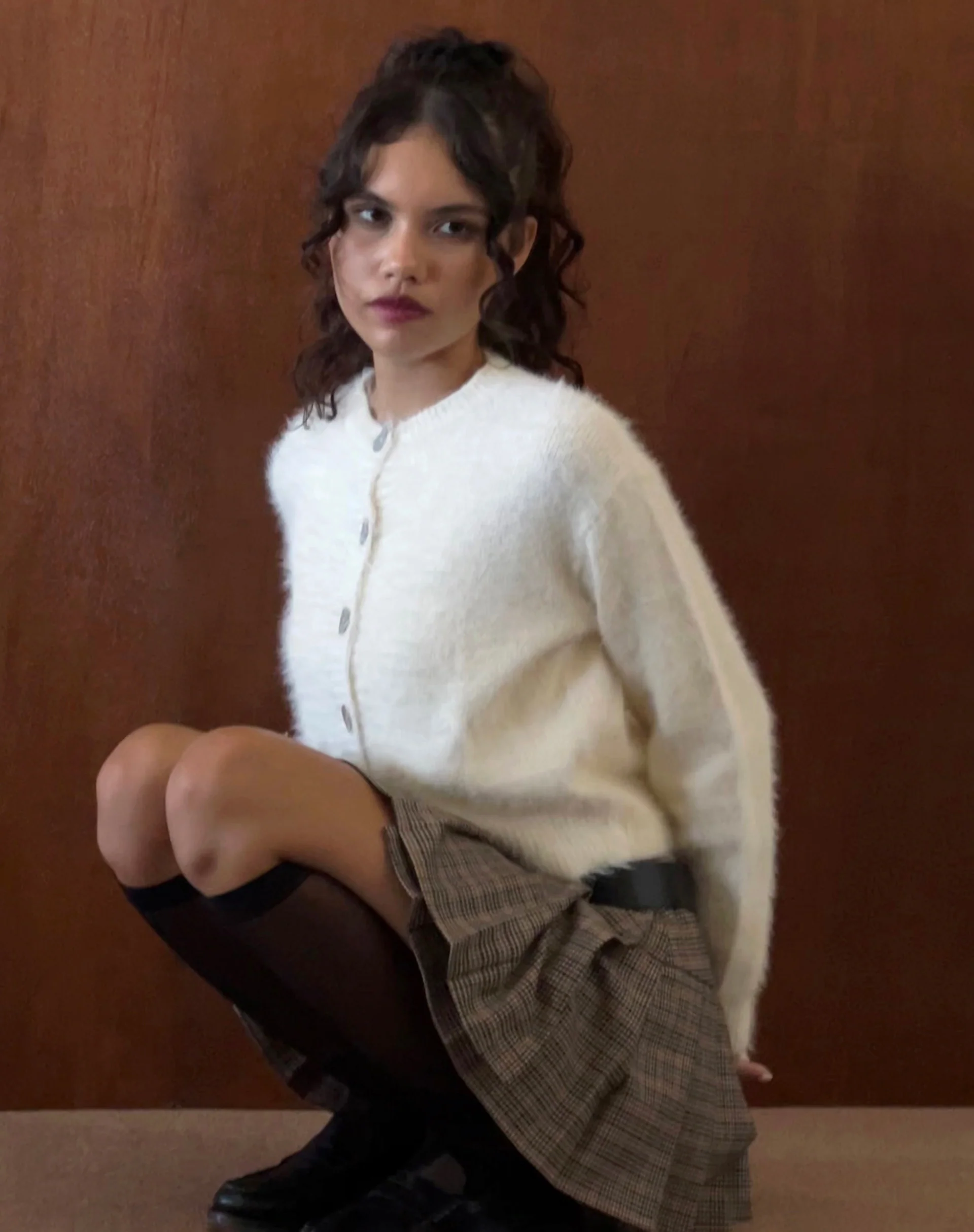 Audrina Cardigan in Fluffy Knit Ivory - Image 5