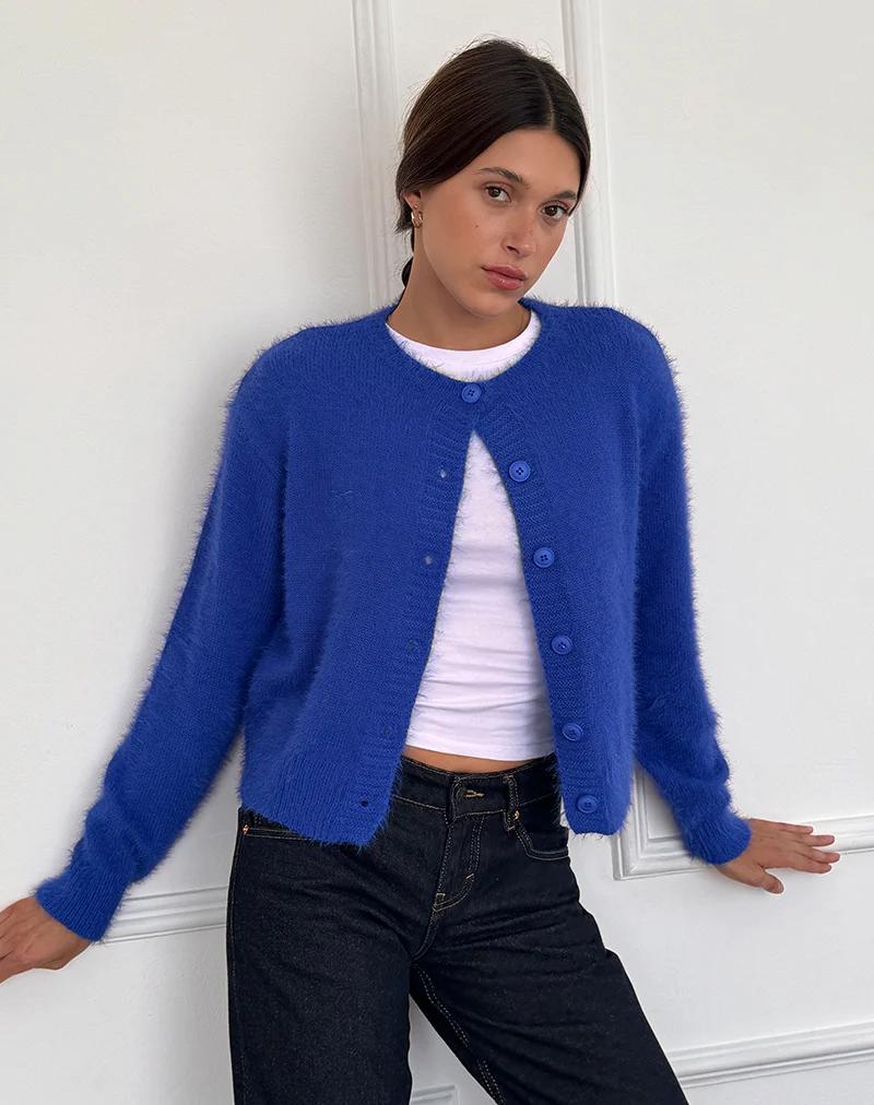 Audrina Cardigan in Fluffy Cobalt Blue - Image 3