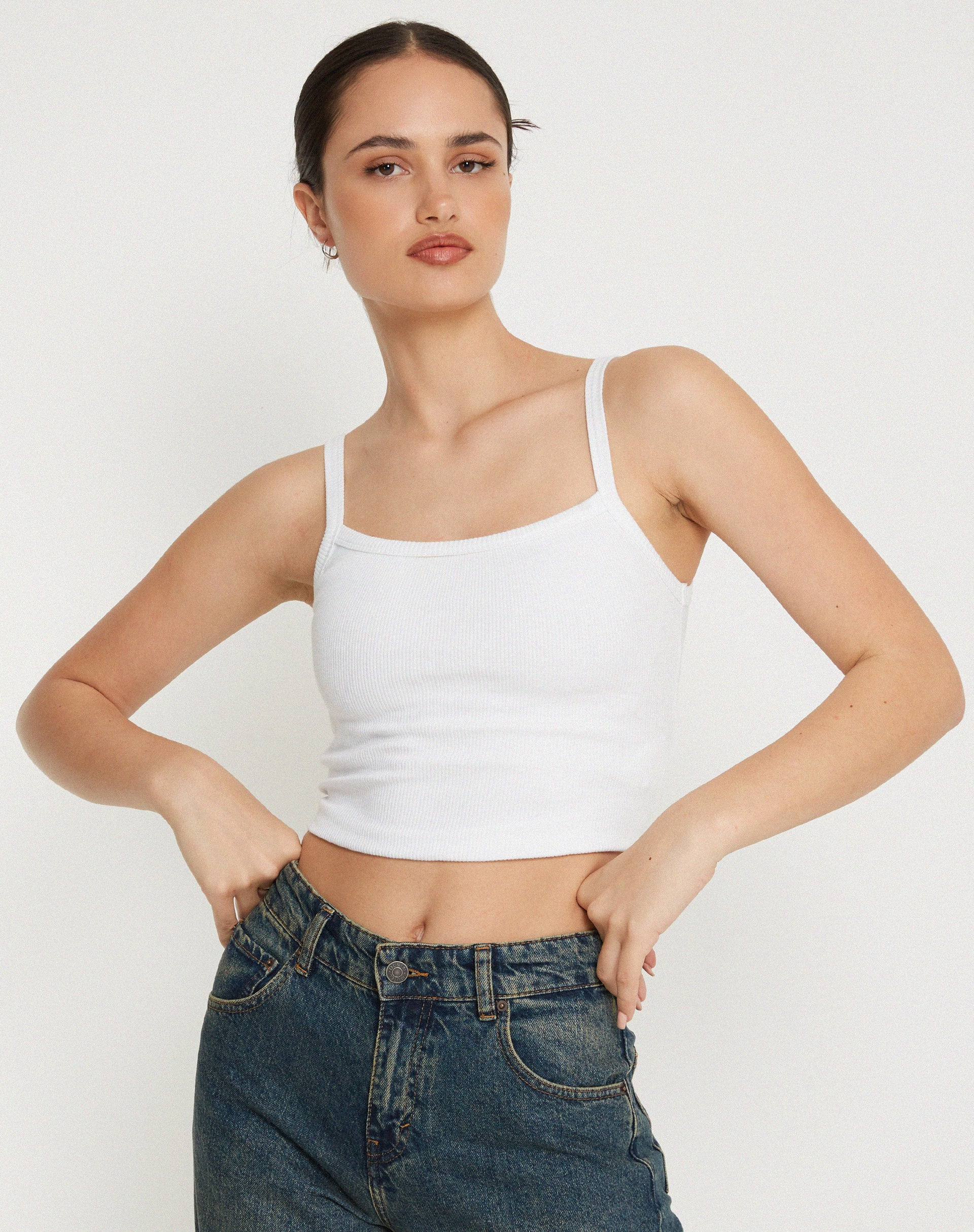 Aus Ribbed Vest Top in White - Image 5