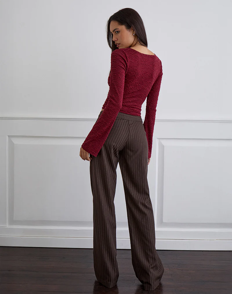 Aven Asymmetric Top in Textured Knit Red - Image 5