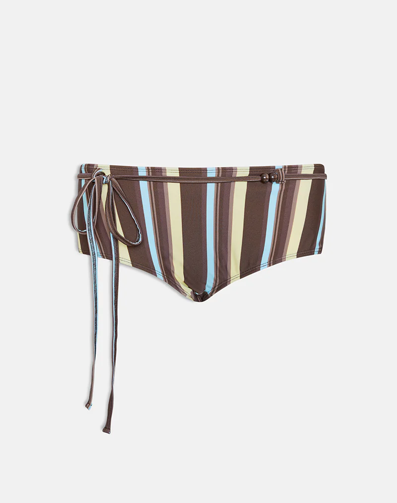 Avi Swim Short in Brown and Blue Linear Stripe with Tie Waist - Image 3