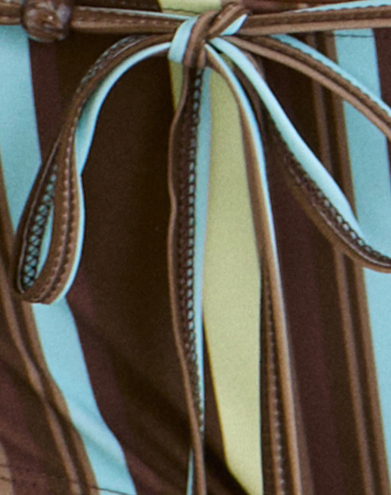 Avi Swim Short in Brown and Blue Linear Stripe with Tie Waist - Image 7