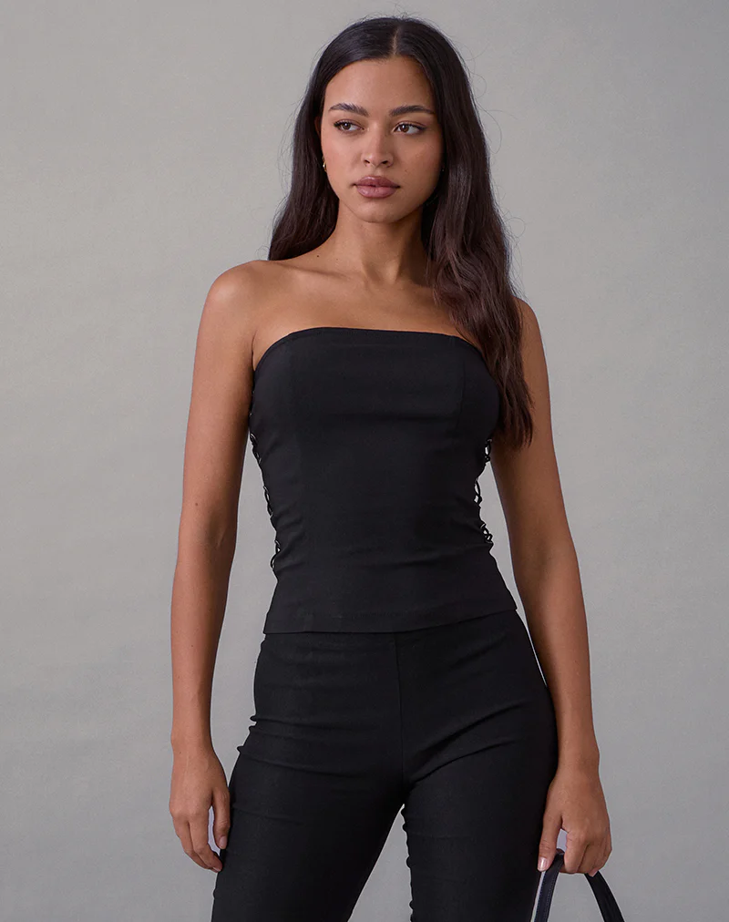 Avira Lace Up Bandeau Top in Tailoring Black - Image 2
