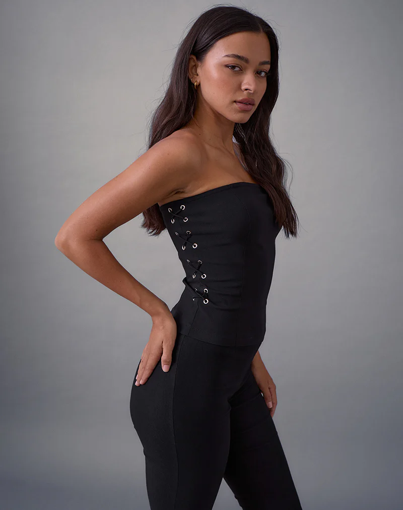Avira Lace Up Bandeau Top in Tailoring Black - Image 4