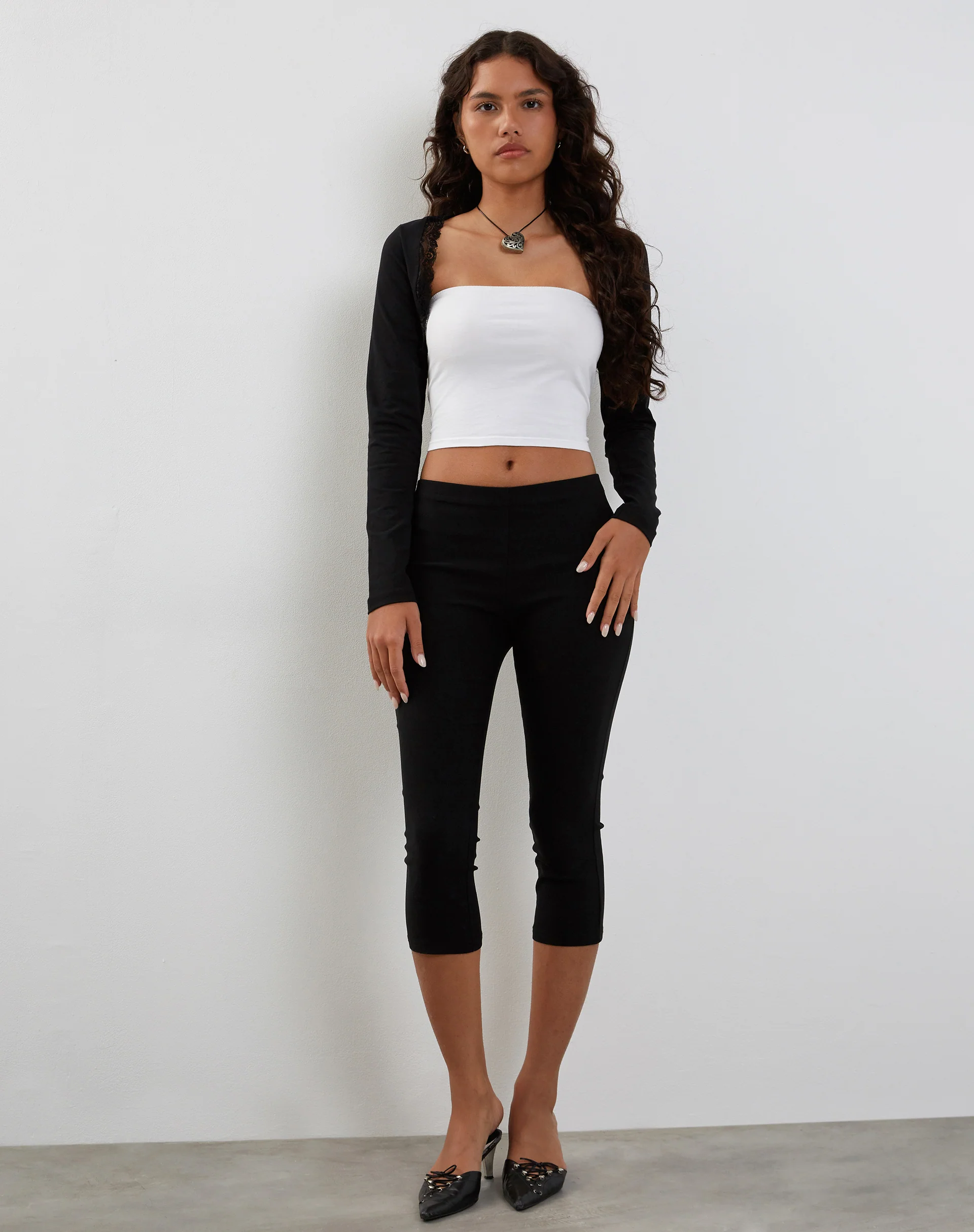 Avya Lace Trim Shrug Top in Lycra Lace Black - Image 4