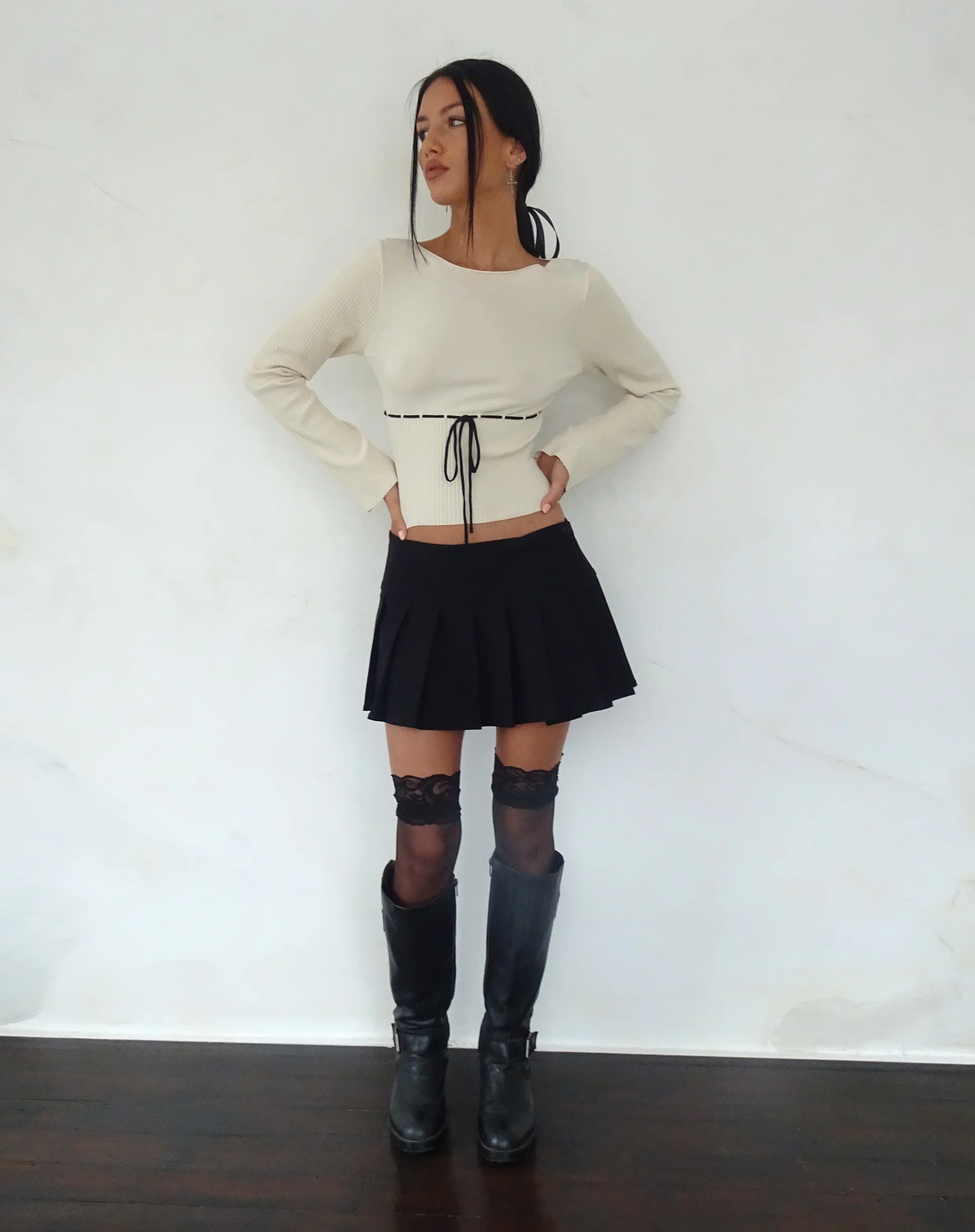 Awdella Knitted Long Sleeve Top in Beige - Image 6