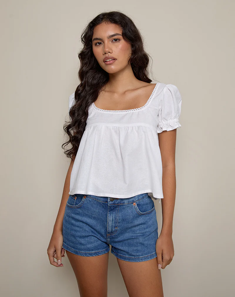 Axoni Square Neck Blouse in Linen White - Image 5