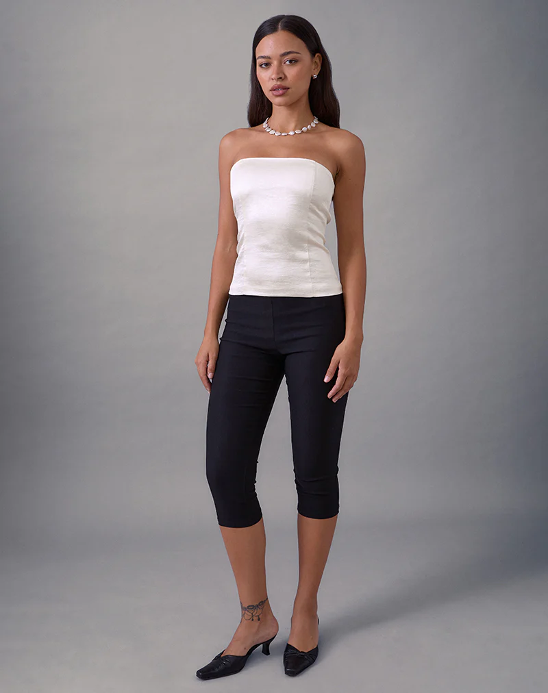 Ayaka Lace Up Corset Top in Satin Jacquard Ivory - Image 5