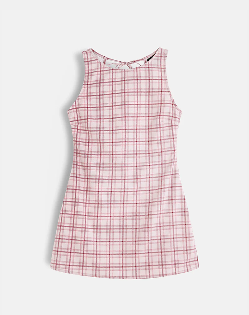 Ayana Backless Mini Dress in Basic Tartan Pink - Image 2