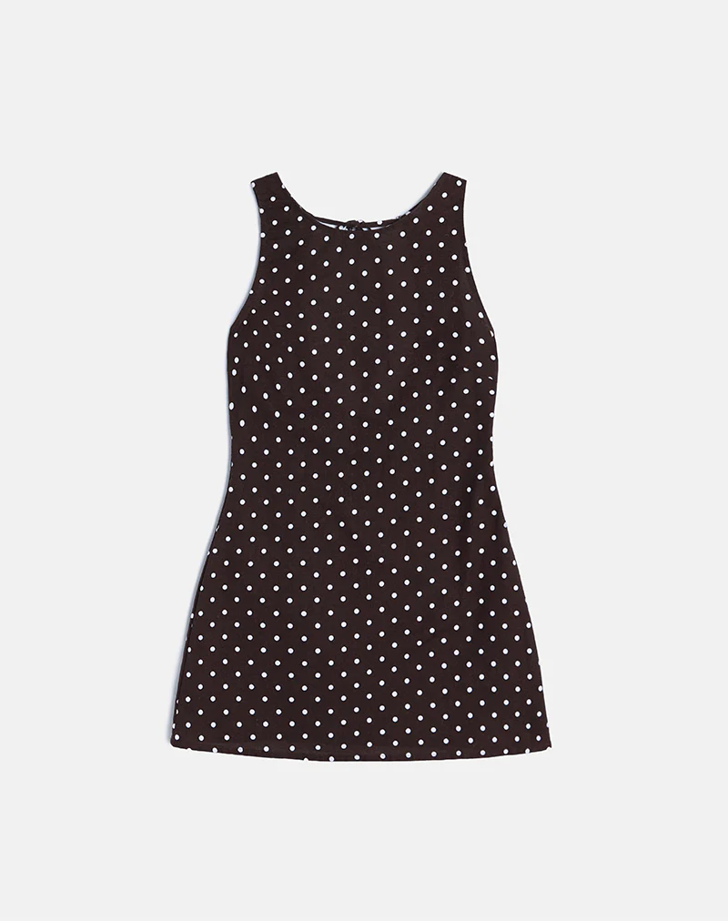 Ayana Open Back Mini Dress in Medium Polka Brown - Image 3