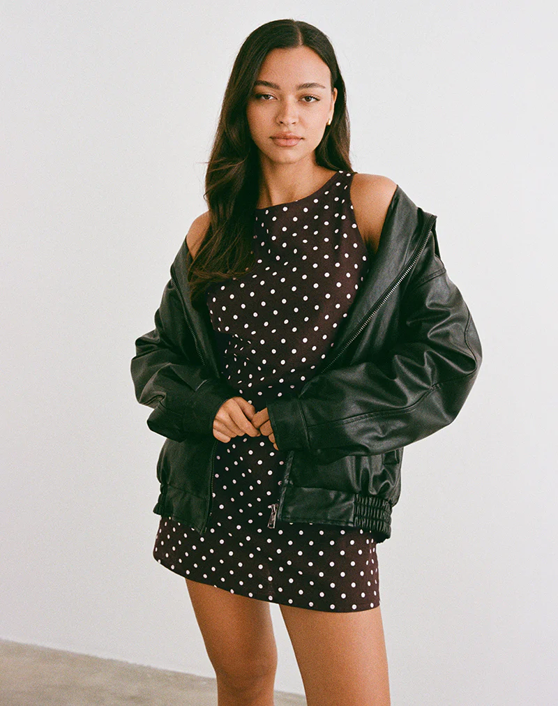 Ayana Open Back Mini Dress in Medium Polka Brown - Image 6