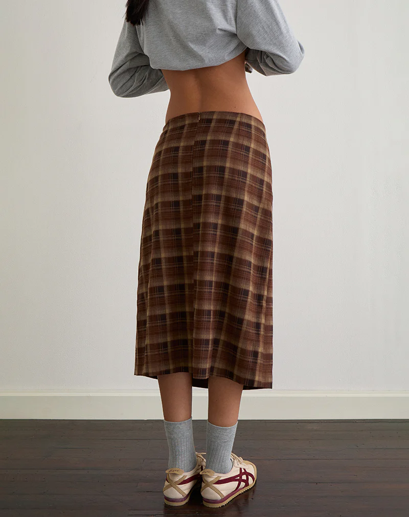 Badria Midi Skirt in Tartan Brown Red - Image 4