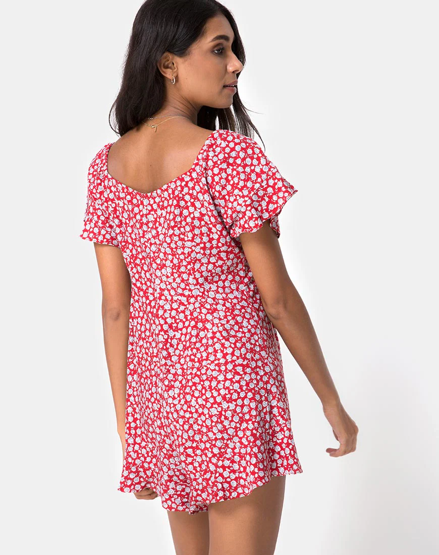 Bae Playsuit in Ditsy Rose Red and Silver - Image 2