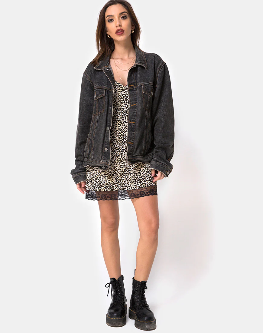 Balace Slip Dress in Rar Leopard with Black Lace - Image 3