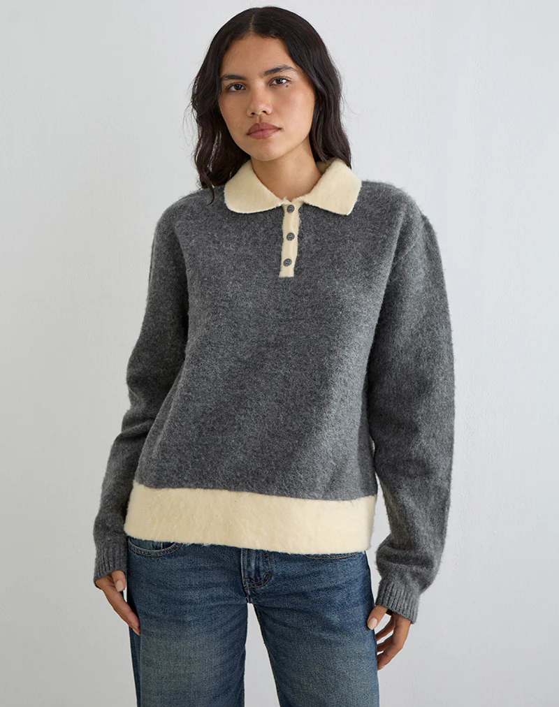 Balamoa Jumper in Knit Grey and Cream - Image 2