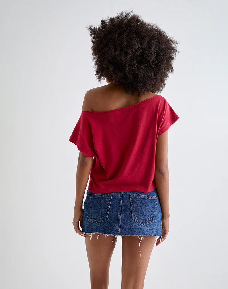 Balia Asymmetric Short Sleeve Basic Top in Adrenaline Red - Image 4