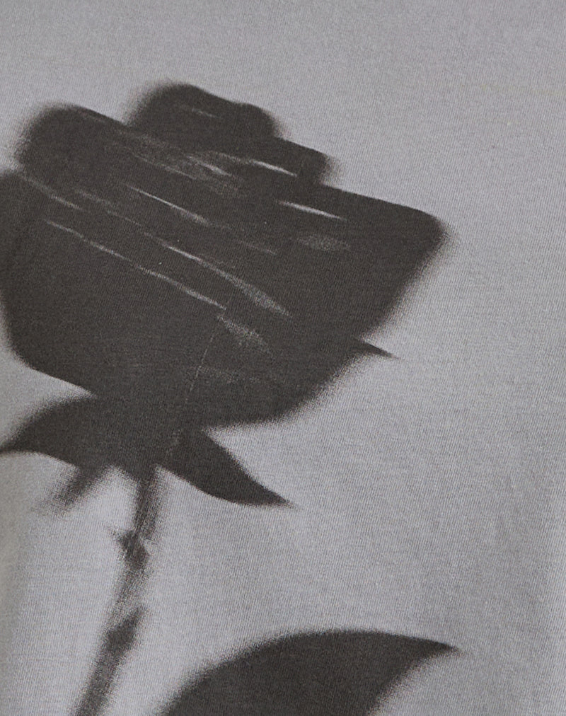 Balia Asymmetric Short Sleeve Basic Top in Grey with Blurred Rose Print - Image 6