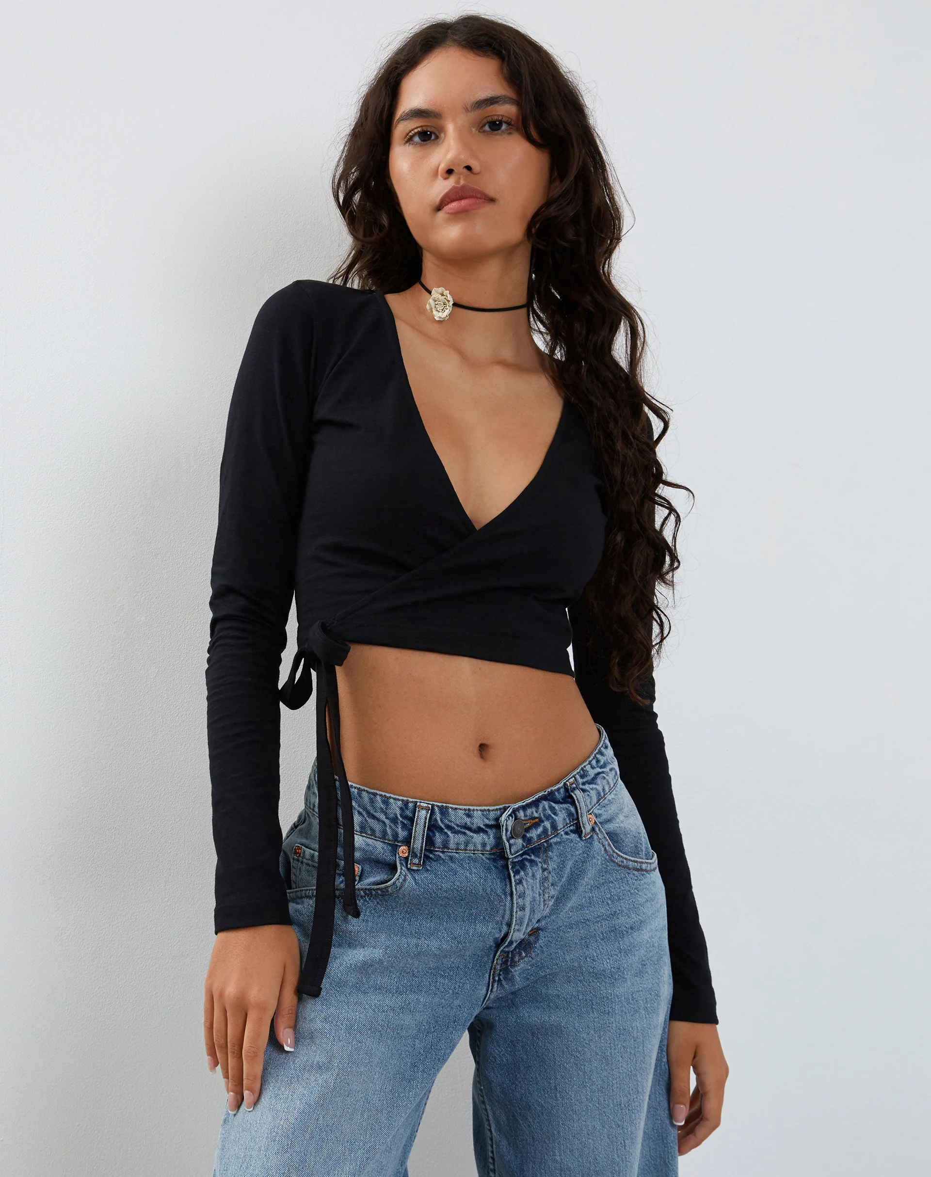 Ballet Long Sleeve Wrap Top in Black Jersey - Image 2