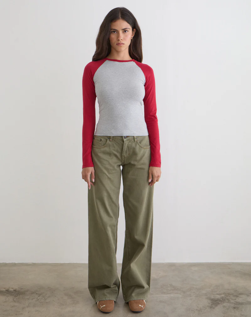 Balqis Long Sleeve Top in Grey Marl Adrenaline Red Combination - Image 2