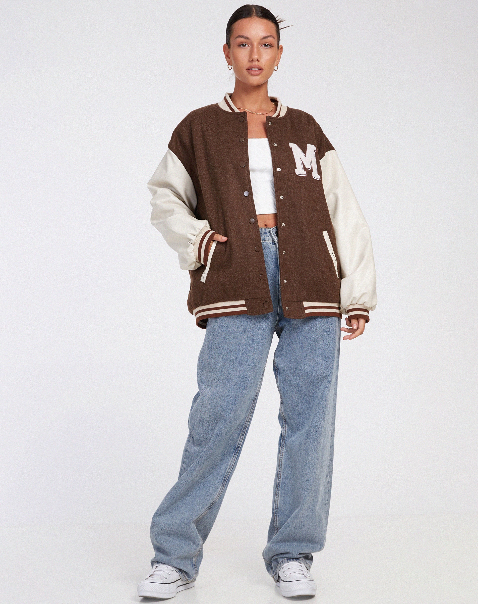 Bama Varsity Jacket in Brown Beige - Image 4