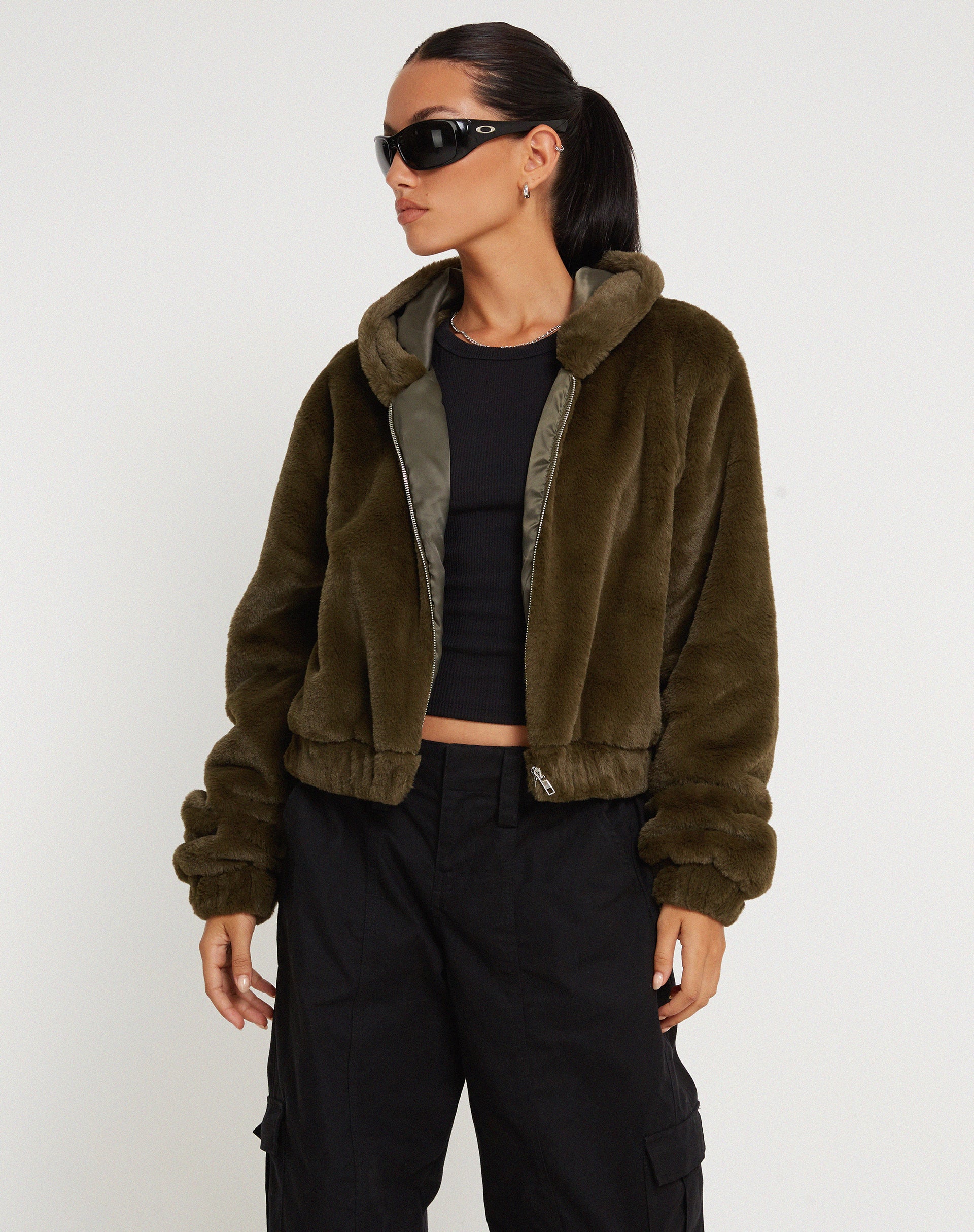 Banowa Zip Up Jacket in Olive - Image 4