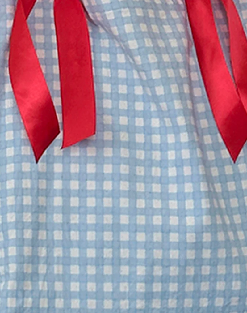 Barbara Tote Bag in Blue Gingham with Red Bow - Image 5
