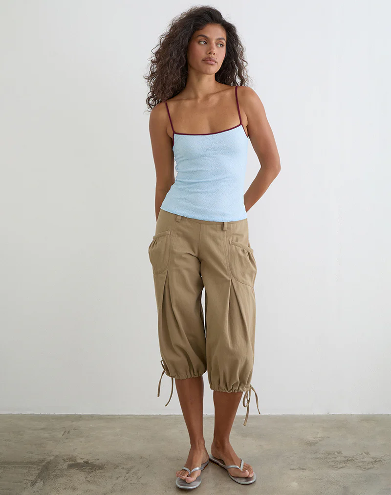 Barlyn Cami Top in Lace Turquoise with Burgundy Binding - Image 3