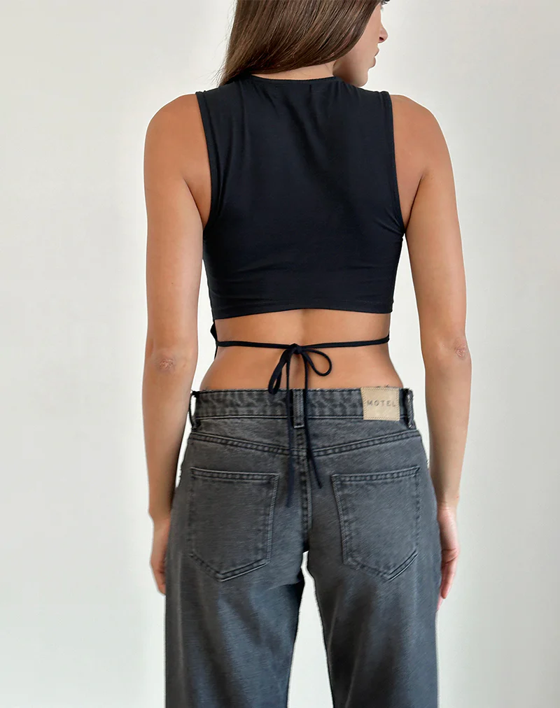 Baruna Tie Back Top in Black - Image 4