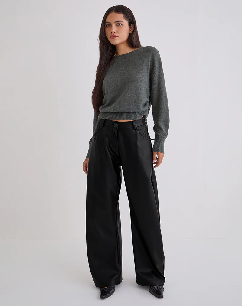 Barvyn Barrel Leg Trouser in PU Black - Image 2