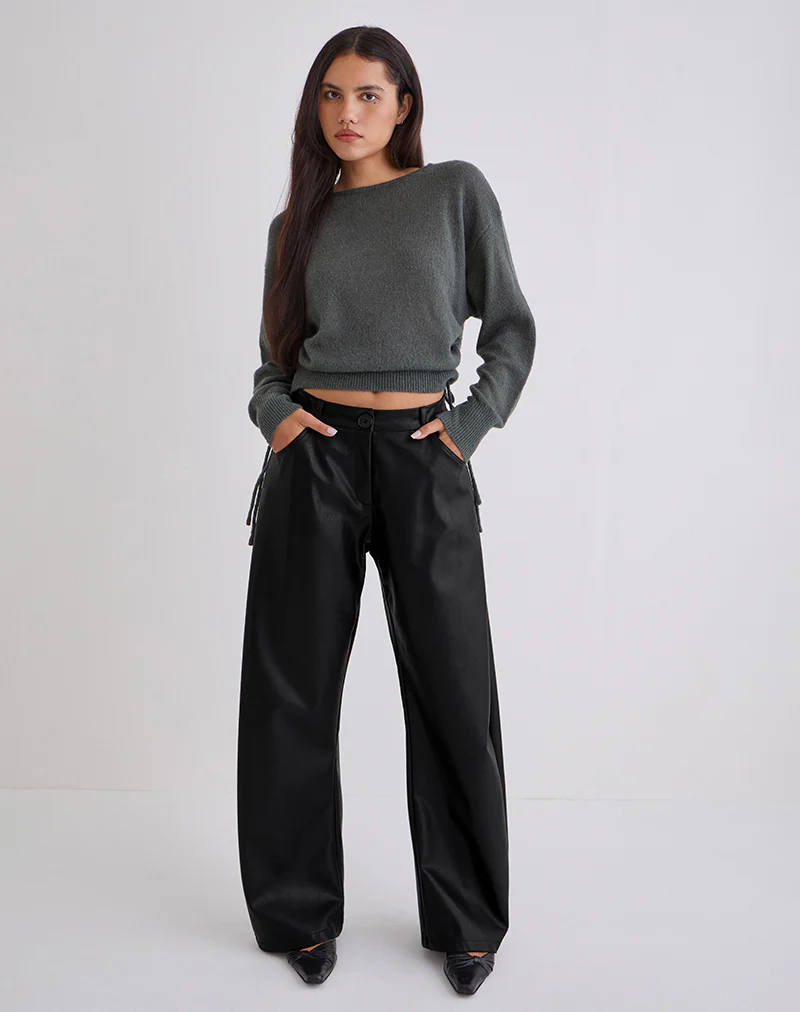 Barvyn Barrel Leg Trouser in PU Black - Image 3