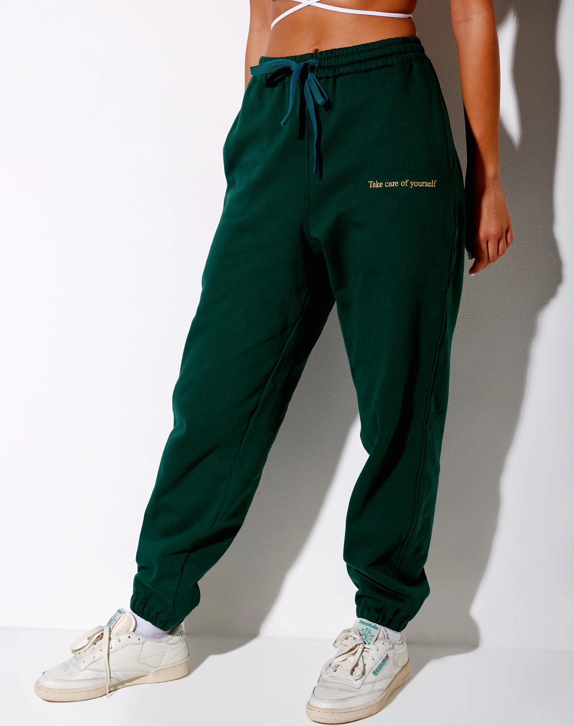 Basta Jogger in Bottle Green with 'Take Care Of Yourself' Embro - Image 2