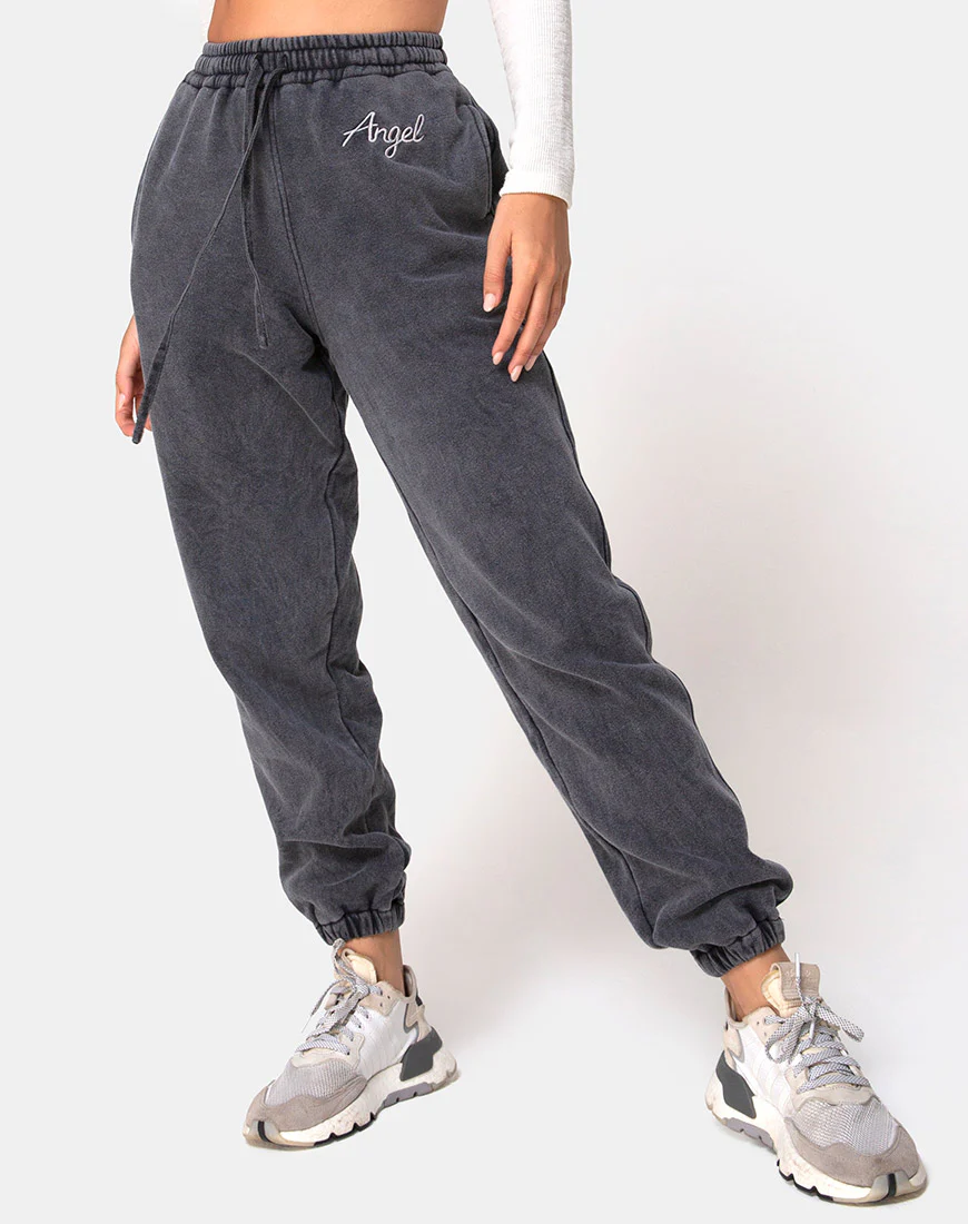 Basta Jogger in Acid Washed Black with 'Angel' Embro - Image 3