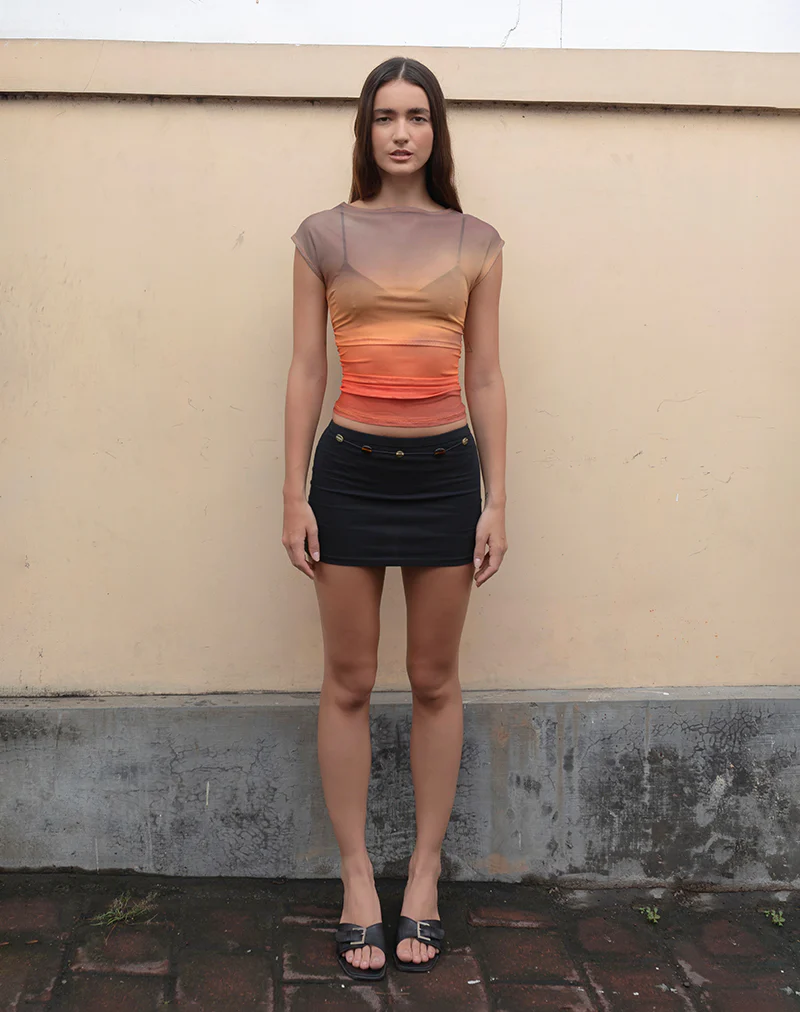 Bastille Top in Mesh Printed Orange Sunset - Image 5