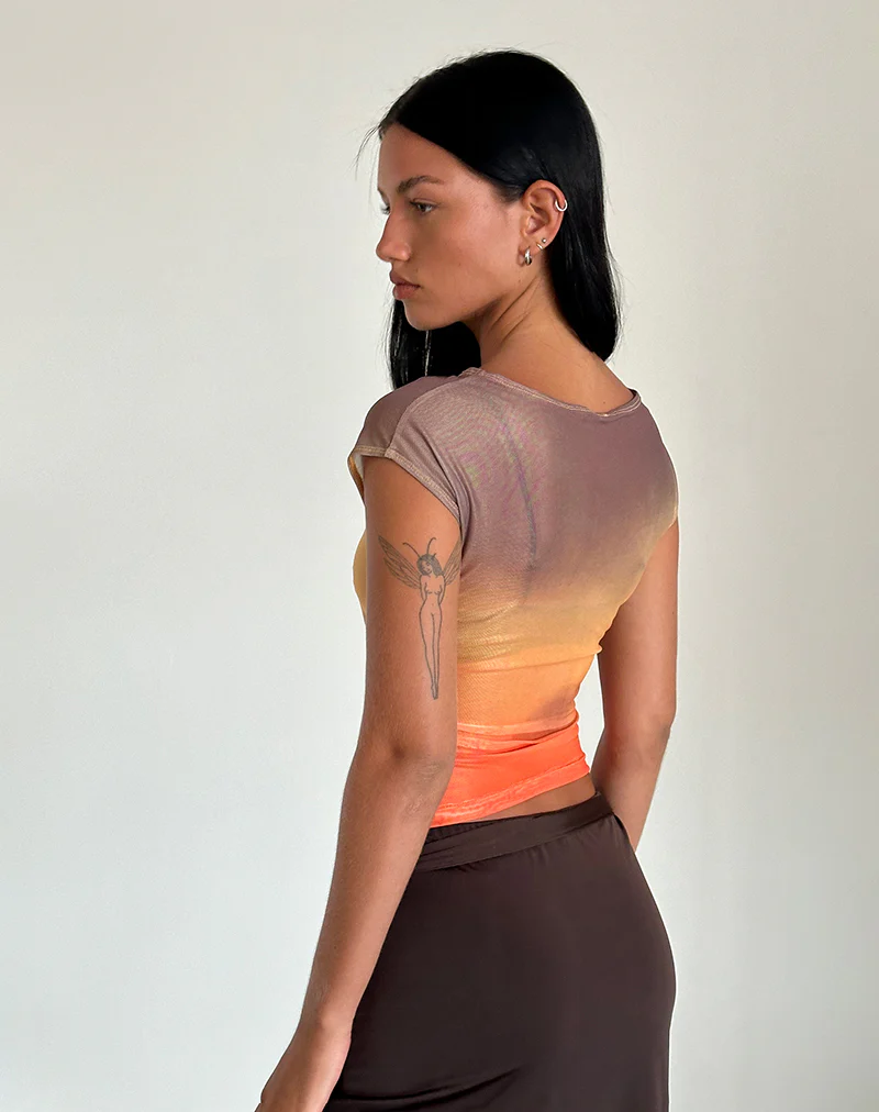Bastille Top in Mesh Printed Orange Sunset - Image 7
