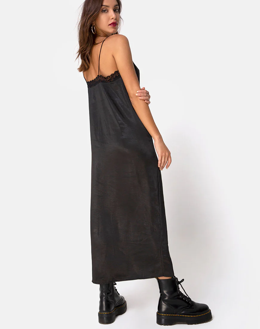 Batilia Maxi Dress in Satin Black - Image 3