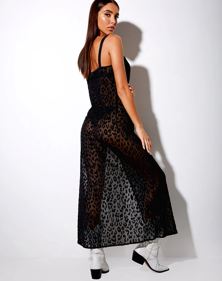 Batis Maxi Dress in Animal Black Net - Image 4