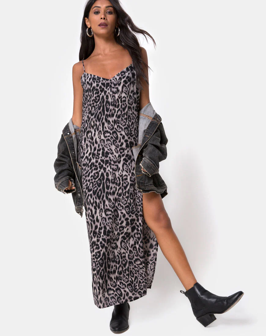 Batis Maxi Dress in Leopard Grey - Image 3